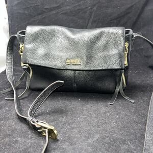 Aimee Kestenberg Bali Leather Fold Over Crossbody Bag Black Adjustable Gold Hard